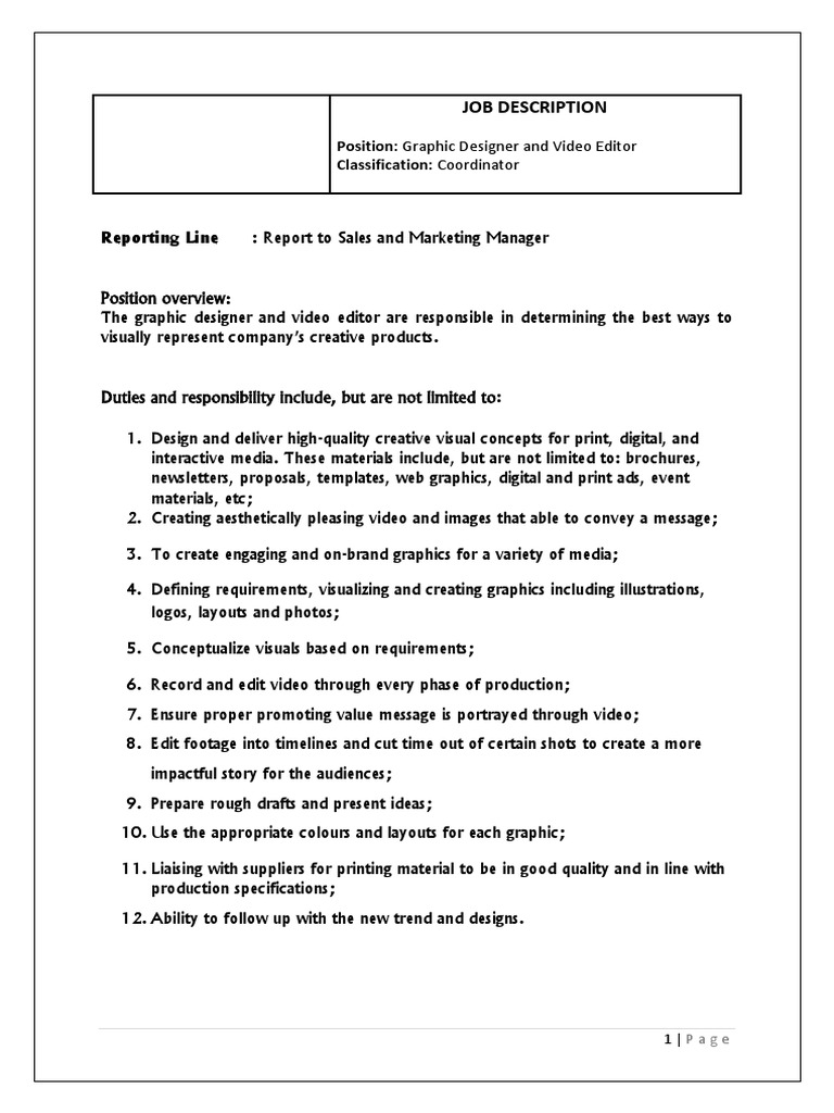 Job Description Graphic Designer | PDF | Graphic Design | Page Layout