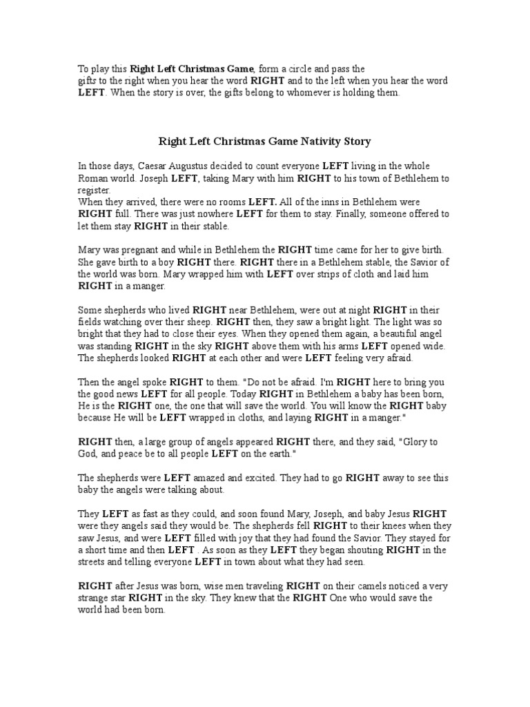 Right and Left Nativity Story | PDF | Biblical Magi | Nativity Of Jesus for Bible Left Right Game Free Printable