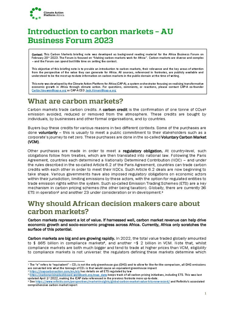 Africa Business Forum - Background Reading On Carbon Markets | PDF ...
