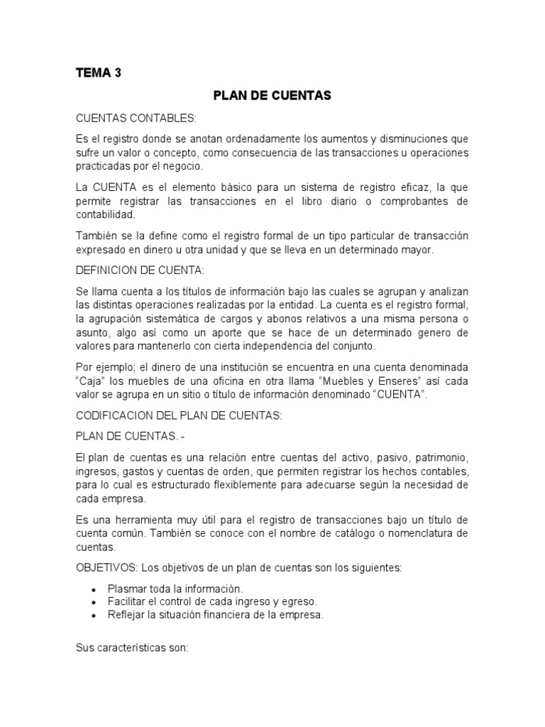 Tema 3 Plan de Cuentas | PDF | Contabilidad | Business