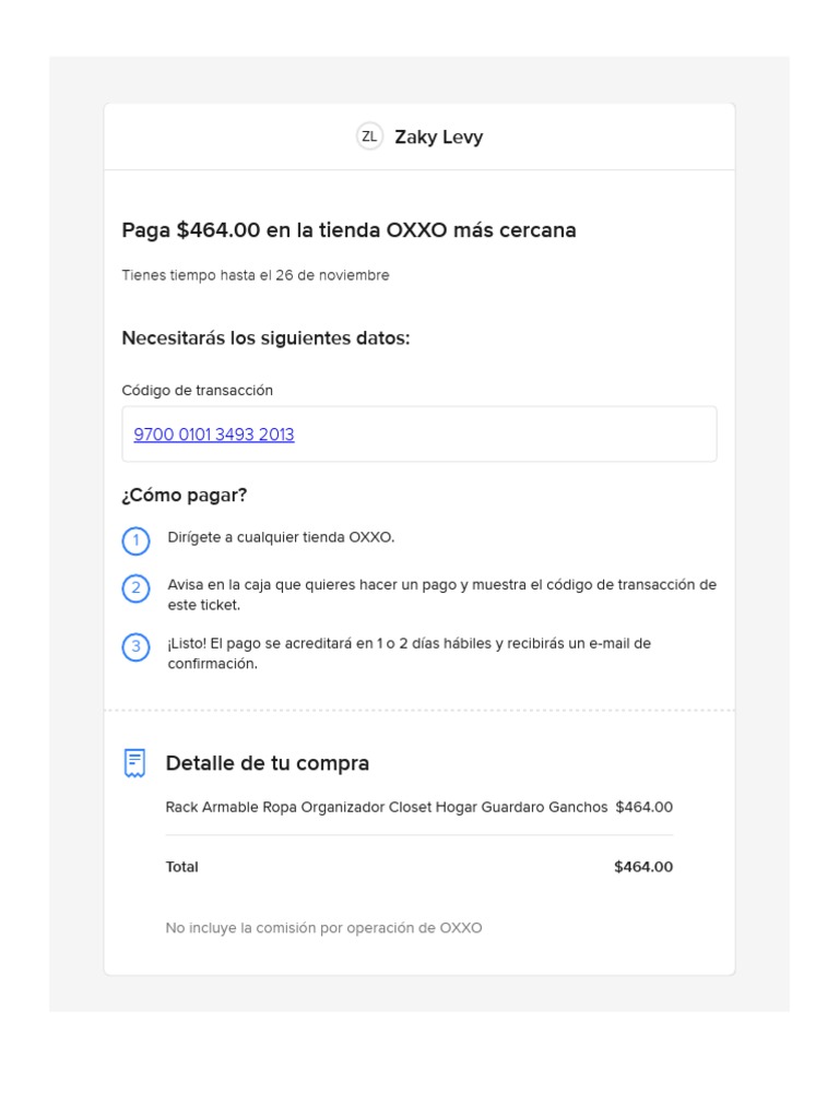 Pago OXXO: Rack Organizador $464.00 | PDF