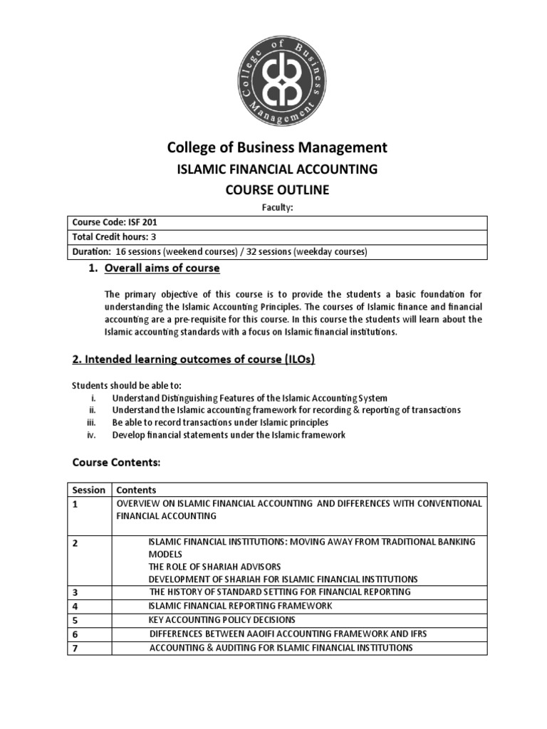 Islamic Financial Accounting Course Outline | PDF | Islamic Banking And ...