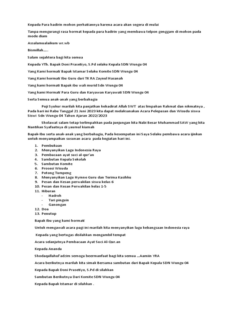 Susunan Acara Perpisahan | PDF