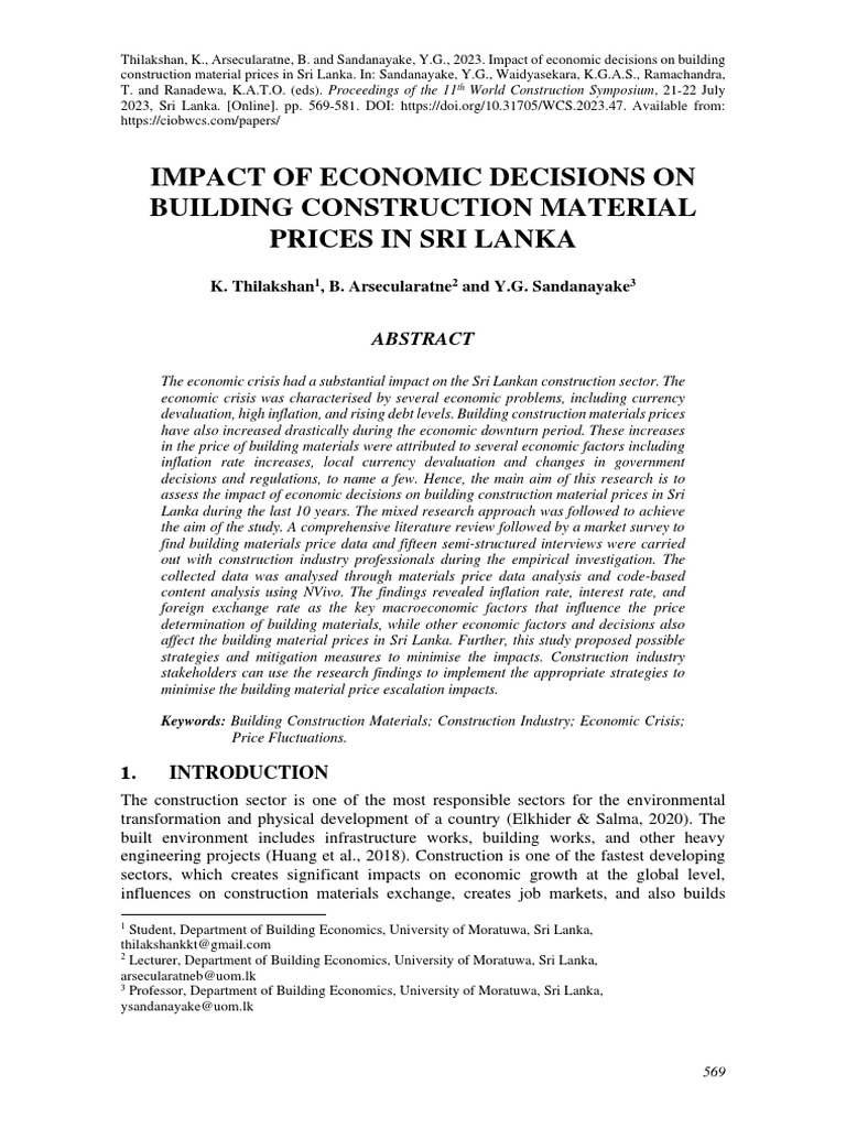 Impact of Economic Decisions On Building Construction Material Prices in Sri Lanka PDF