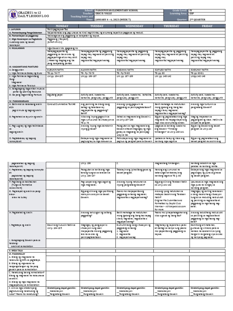 DLL - Esp 4 - Q2 - W7 | PDF