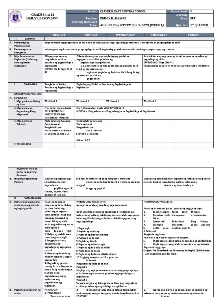 DLL - Epp 5 - Q1 - W1 | PDF