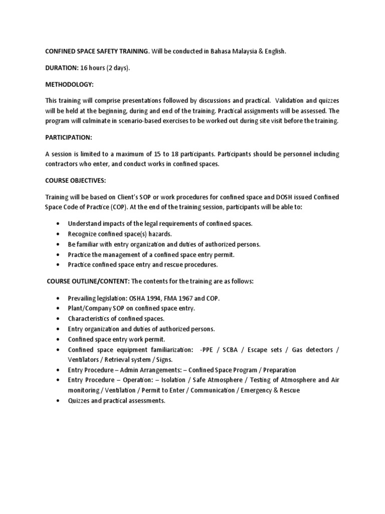 Confined Space Safety Training Pdf