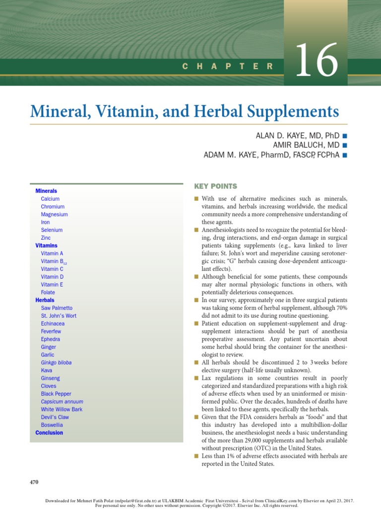 Mineral, Vitamin, and Herbal Supplements PDF Vitamin A Vitamin B12