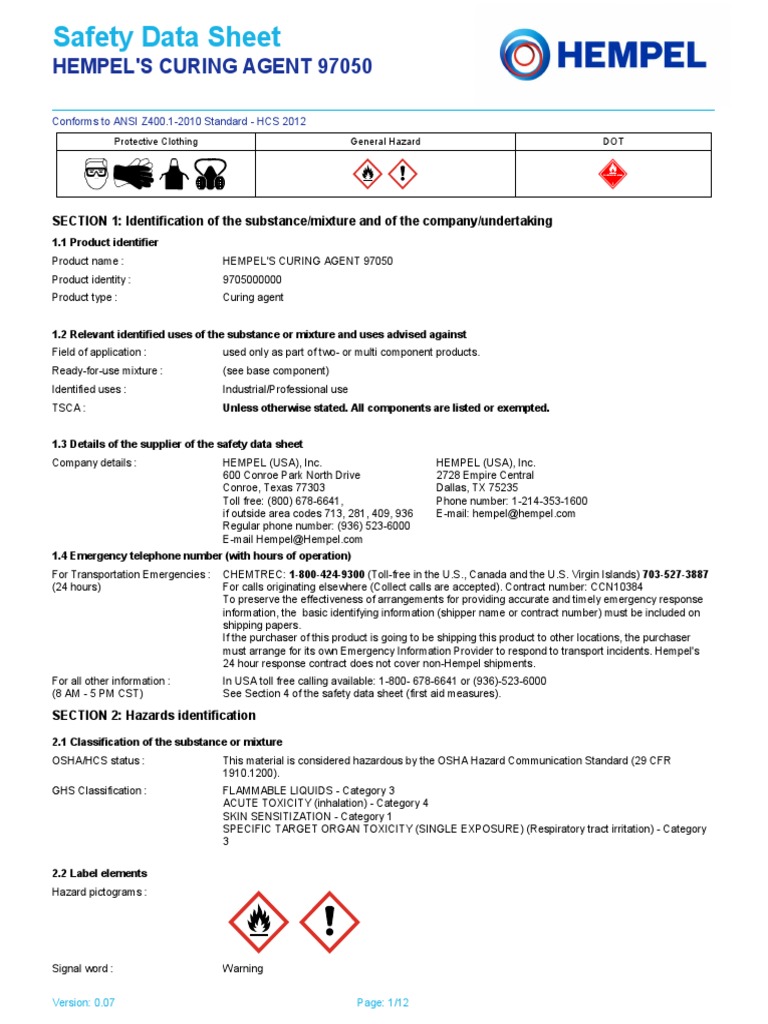 MSDS 97050 55610 Curing Agent PDF Toxicity Waste