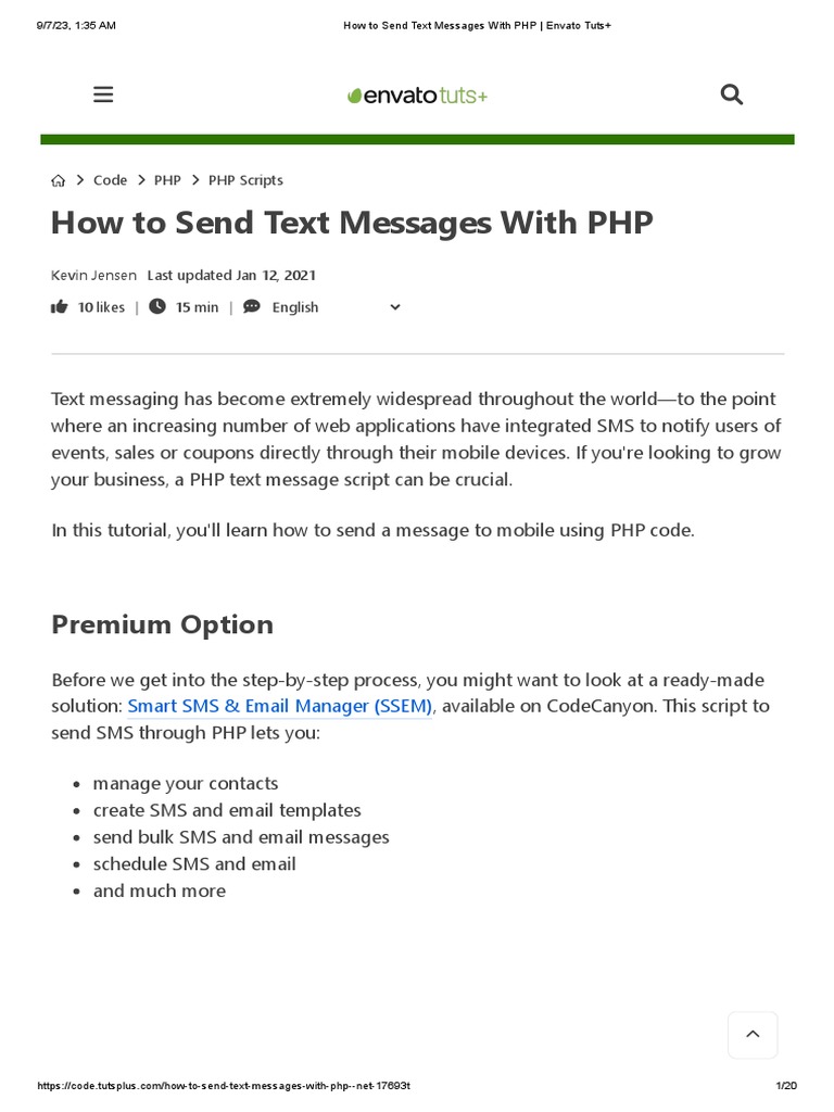 Send SMS Using PHP Script Guide | PDF | Computer Network | Php