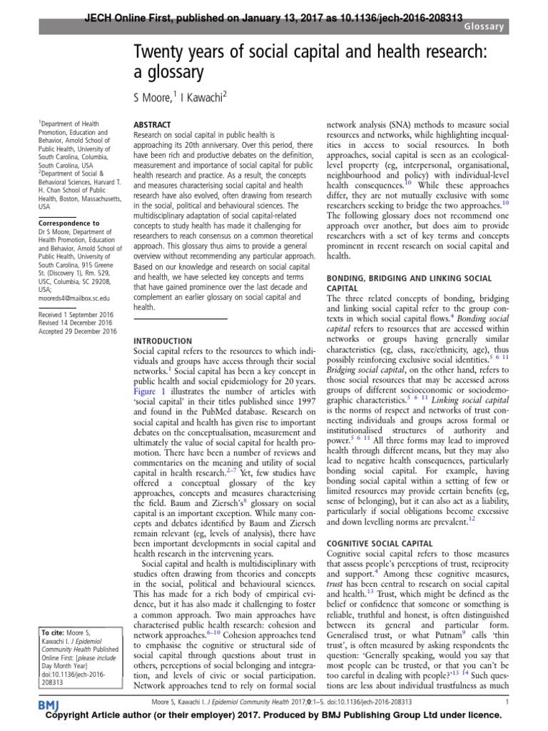 Twenty Years of Social Capital and Health Research | PDF | Social ...