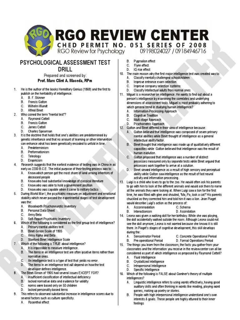 Psychological Assessment Test Drill Prepared and Screened by PDF