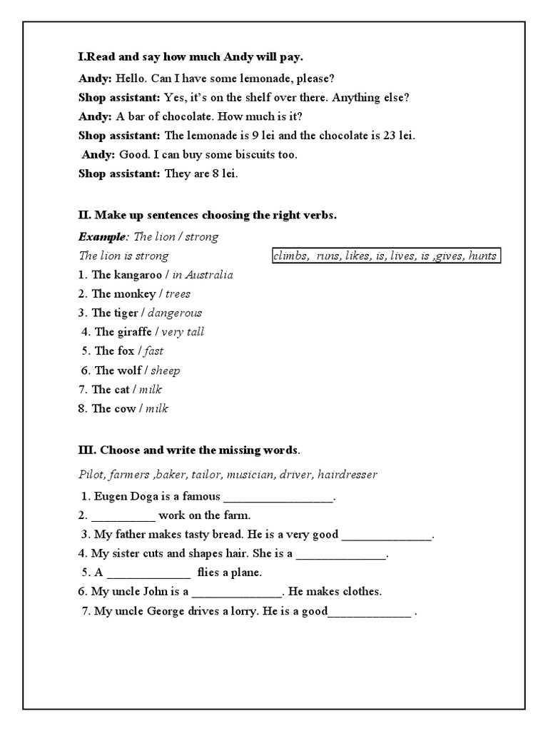 Choose and Write The Missing Words PDF