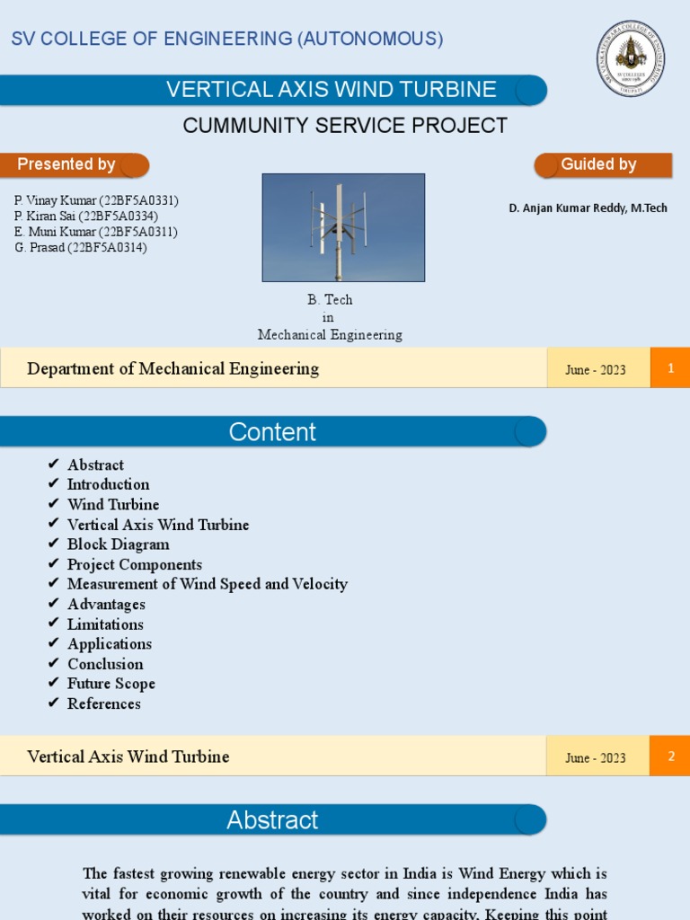 Vertical Axis Wind Turbine Project Overview | PDF | Wind Turbine | Wind ...