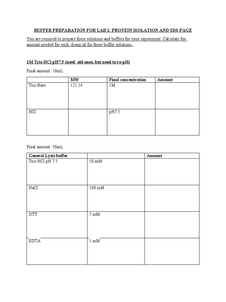 Buffer Preparation For Lab 1 PDF Scientific Techniques Physical