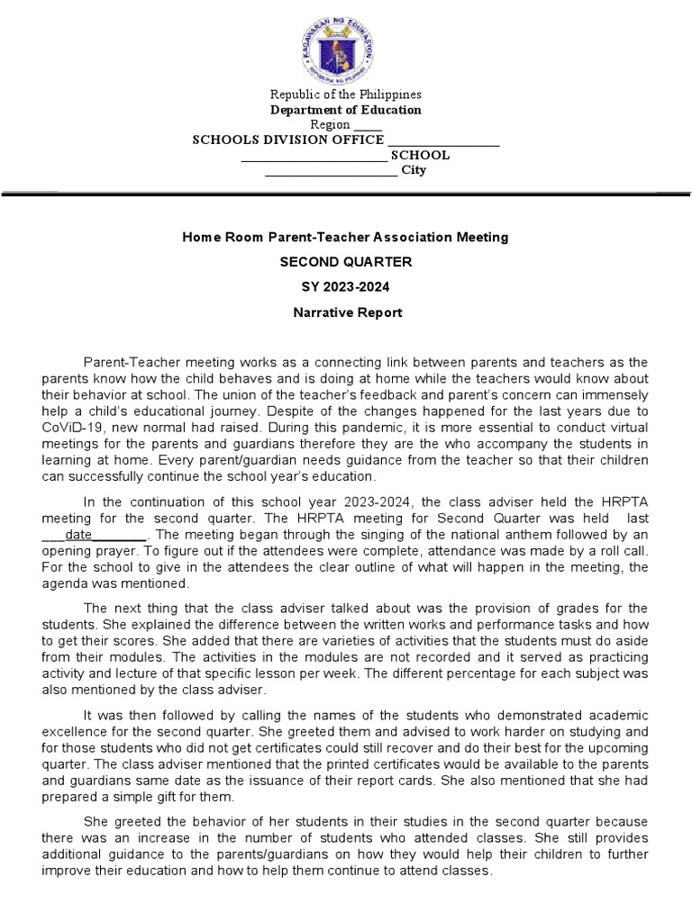 2nd Quarter HRPTA Meeting Report | PDF | Teachers | Cognition