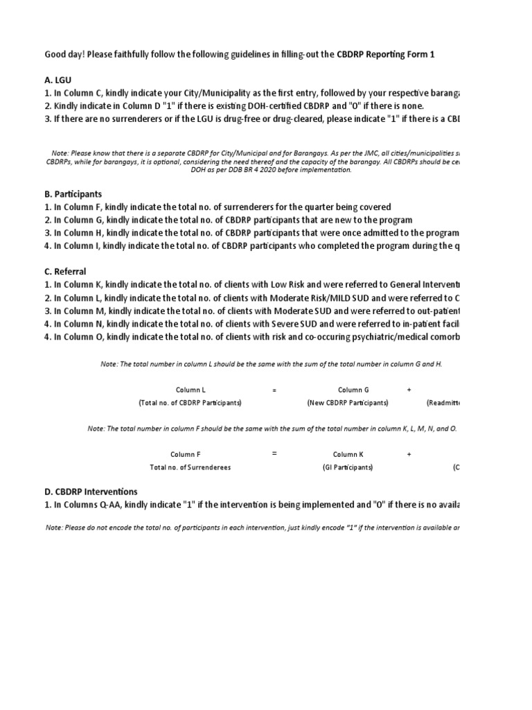 CBDRP Reporting Forms | PDF