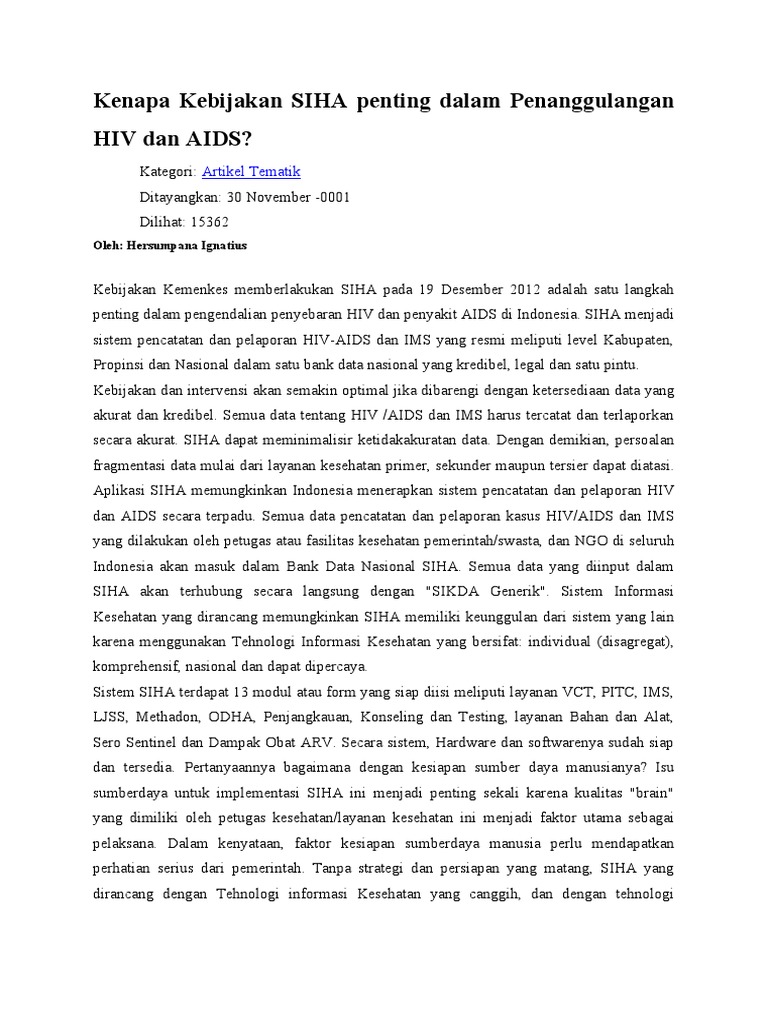 Kenapa Kebijakan SIHA Penting Dalam Penanggulangan HIV Dan AIDS | PDF