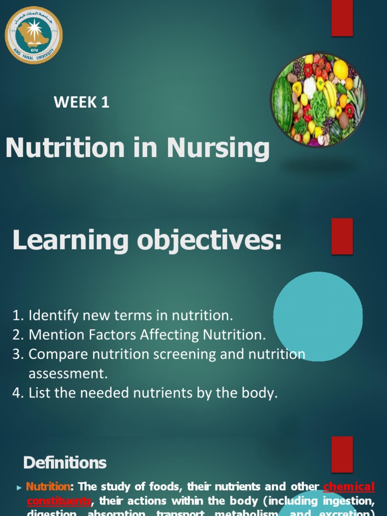 WEEK 1 Nutrition in Nursing Student PDF Nutrients Nutrition