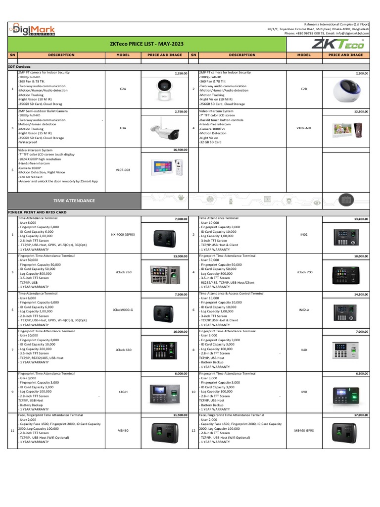 ZKTeco DigiMark Price List SI-DEALERS MAY-23 | PDF