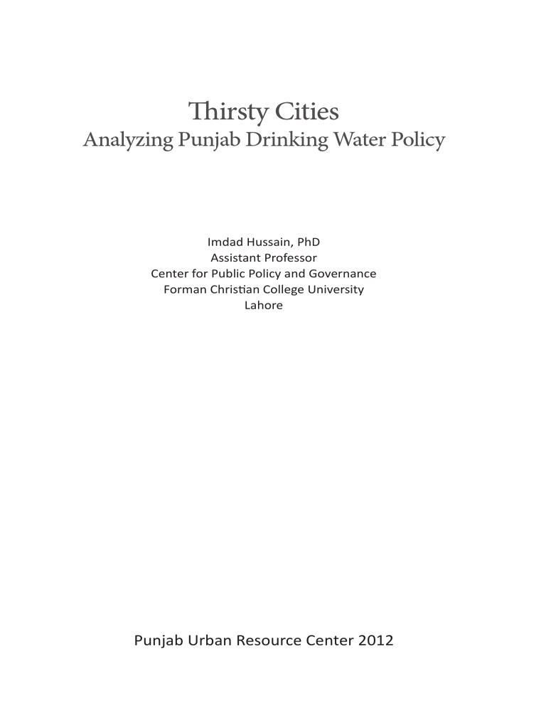 Thirsty Cities ANalyzing Punjab Drinking Water Policy PDF Water