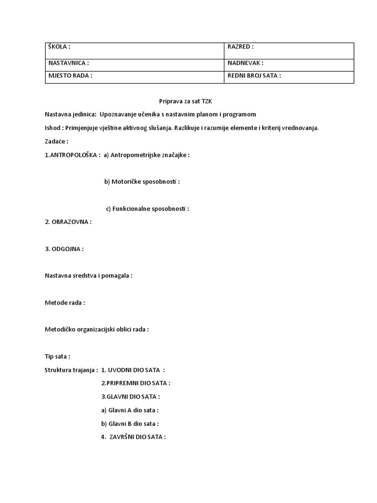 Dnevne Pripreme Za 6 Razred | PDF