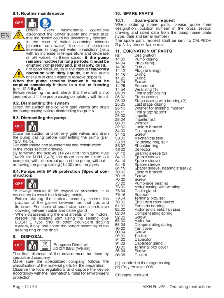 MXH Rev25 Pump Maintenance Guide | PDF | Pump | Manufactured Goods