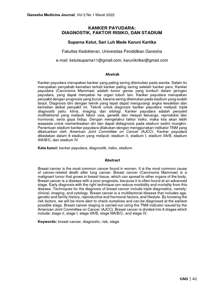 6 Kanker Payudara Diagnostik Faktor Risiko Dan Stadium Pdf