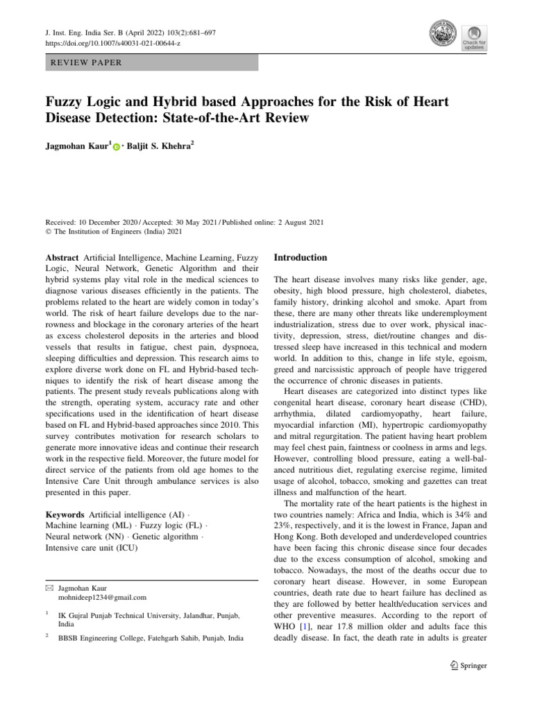 Fuzzy Logic and Hybrid Based Approaches For The Risk of Heart | PDF ...