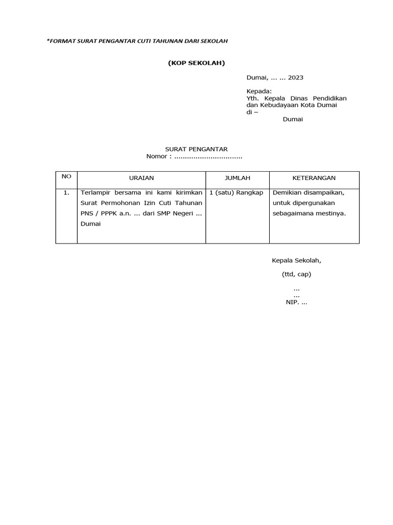 Penyeragaman Format Pengajuan Cuti 2023 Pdf