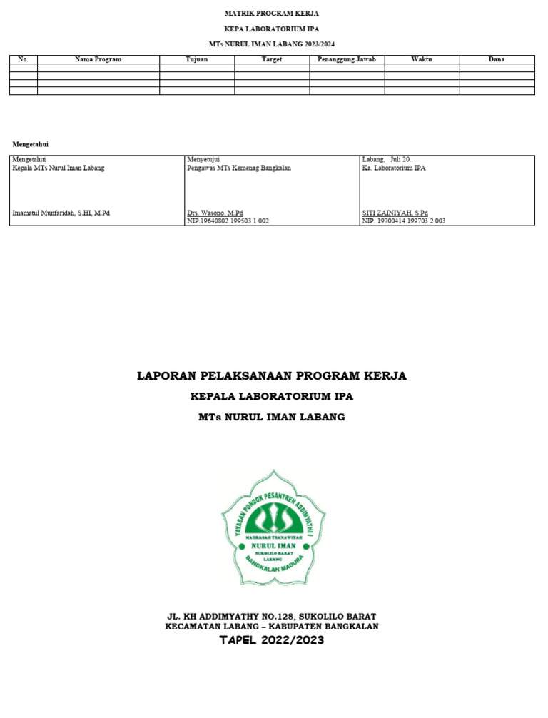 Matrik Program Kerja Lab Ipa PDF