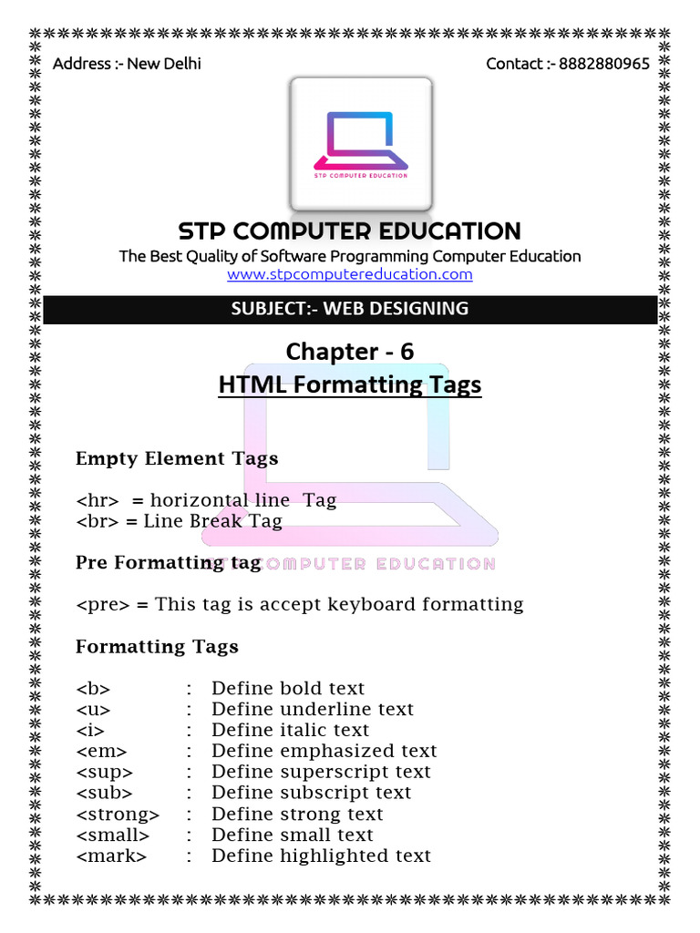 Chapter - 6 HTML Formatting Tags | PDF