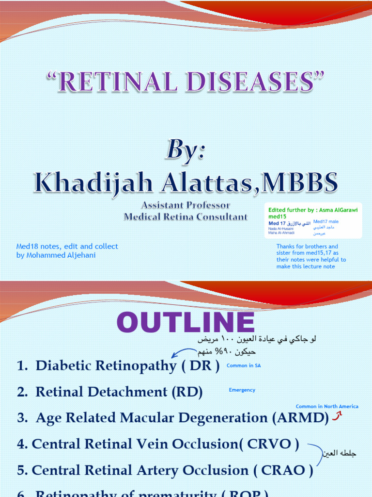 Retinal Diseases (Notes) | PDF | Retina | Medical Specialties