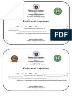 Certificate of Appearance: Republic of The Philippines Department of Education