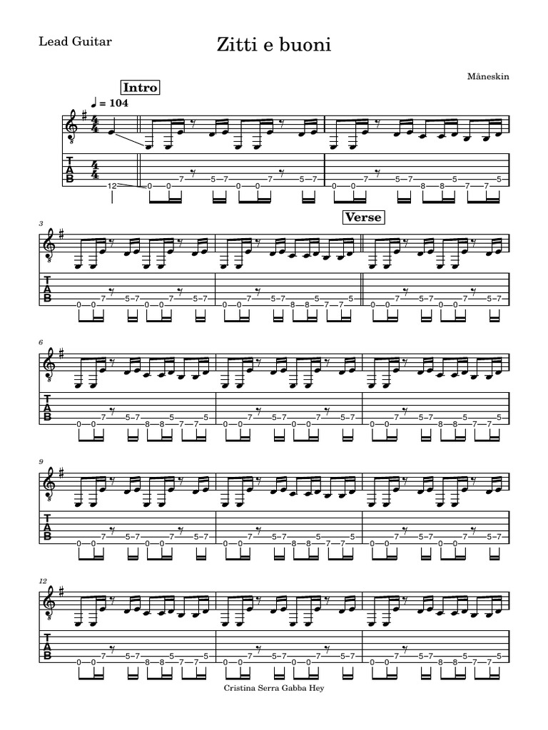 Zitti e BuoniLead Guitar Download Free PDF Songs Singles