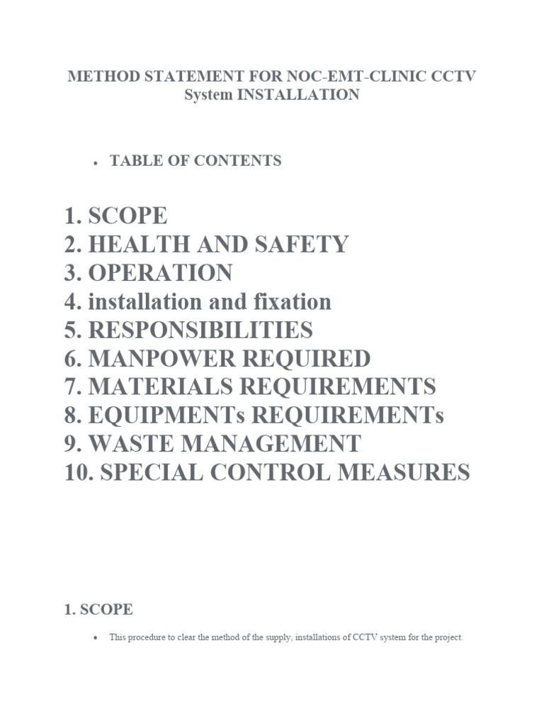 CCTV System Installation Method Statement | PDF | Electrical Wiring ...