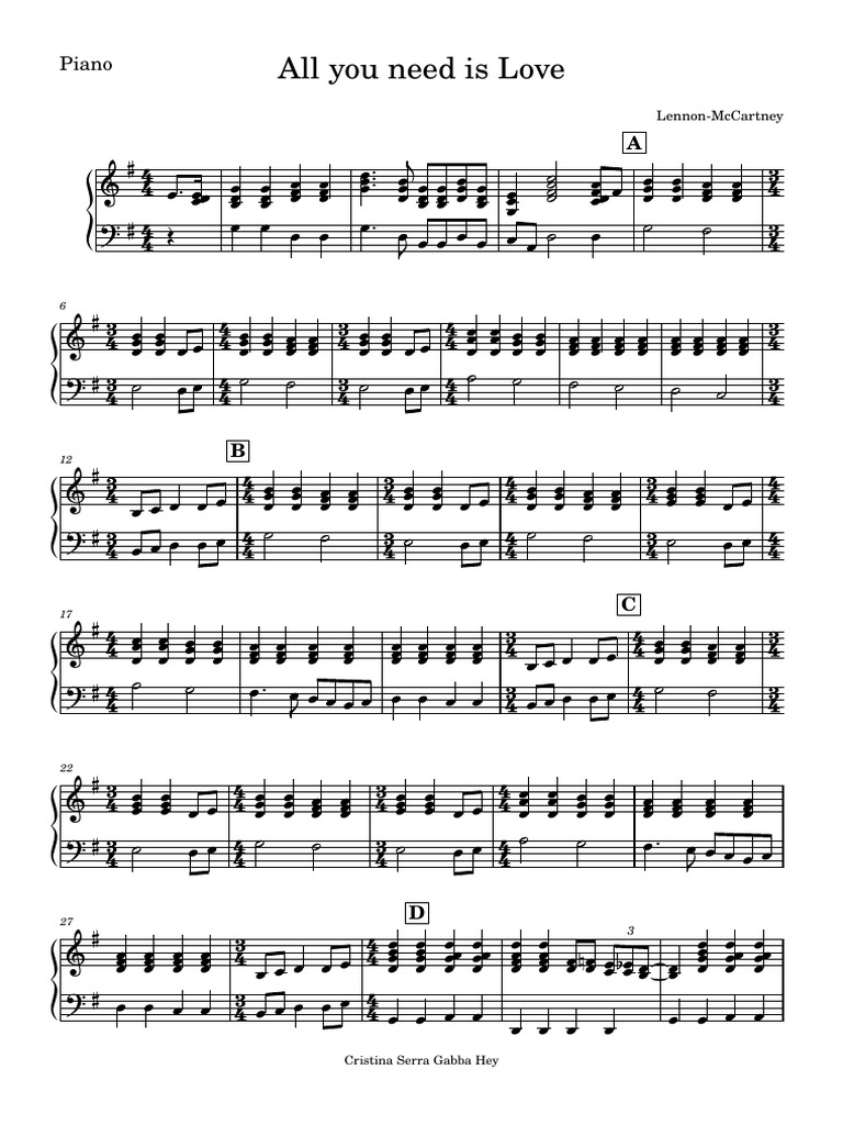 All You Need Is Love-Piano | PDF for Free Printable All You Need Is Love Sheet Music Free