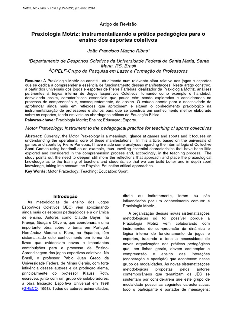 PDF) Produção de Conhecimento em Praxiologia Motriz no Centro de Educação  Física e Desportos da Universidade Federal de Santa Maria