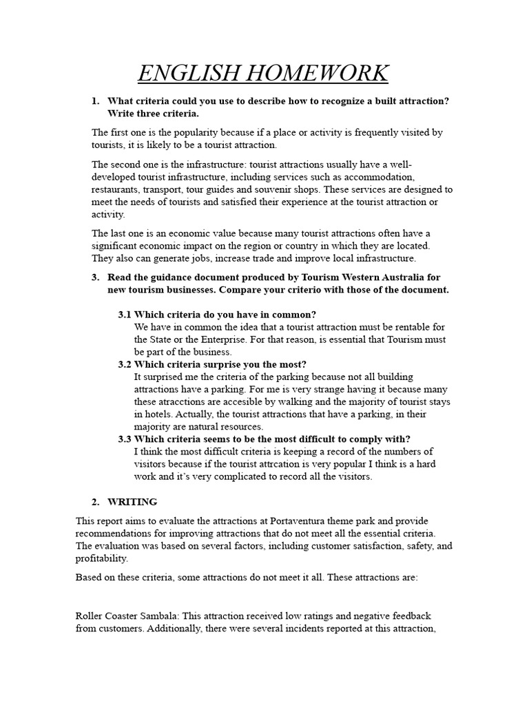 ENGLISH HOMEWORK 2nd Tourism PDF Tourism Economies