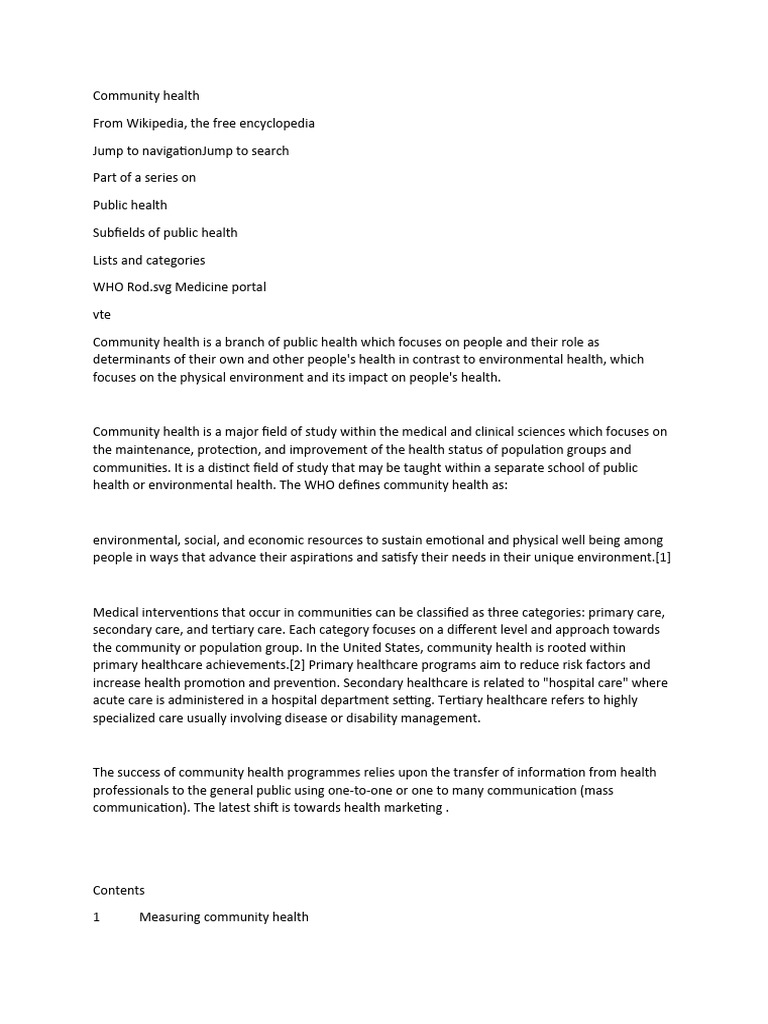 Overview of Community Health Concepts | PDF | Preventive Healthcare ...