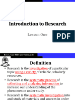 Introduction To Research: Lesson One