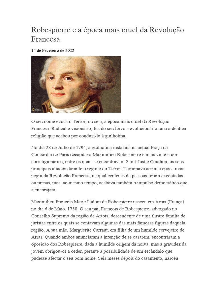 Robespierre e A Época Mais Cruel Da Revolução Francesa | PDF ...