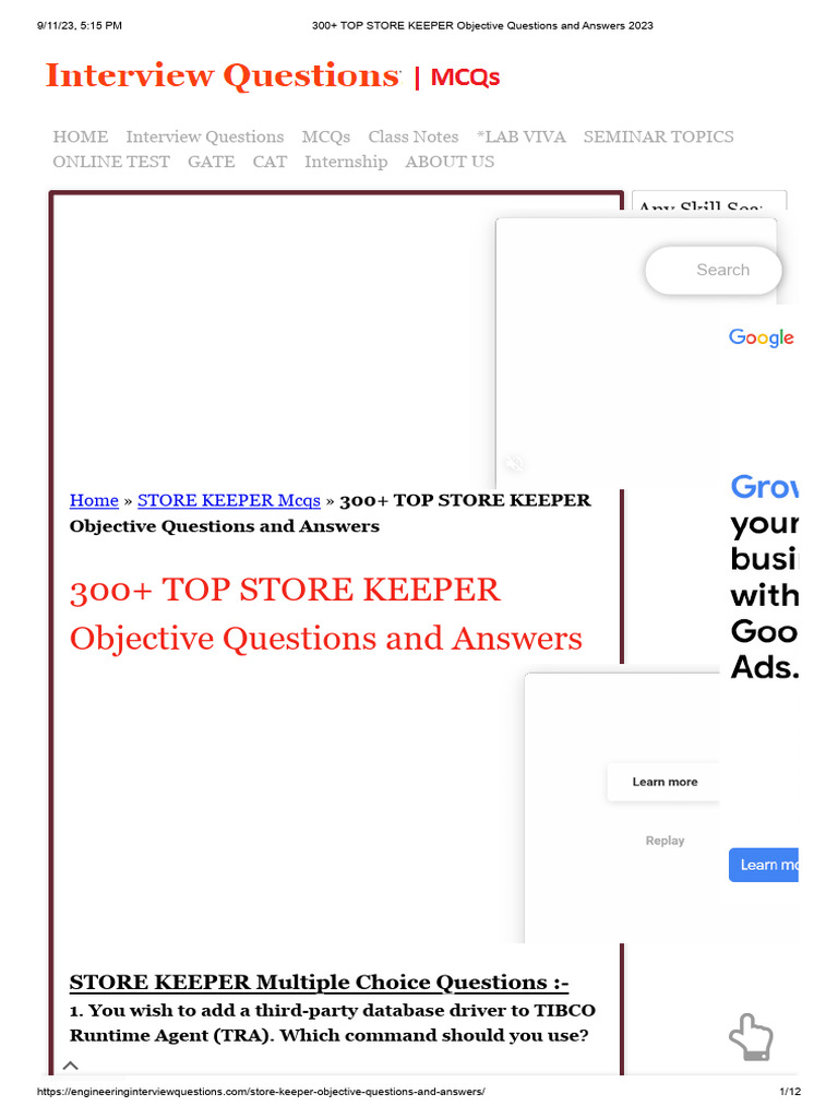 Store Keeper Exam Questions & Answers | PDF | Multiple Choice | Version ...