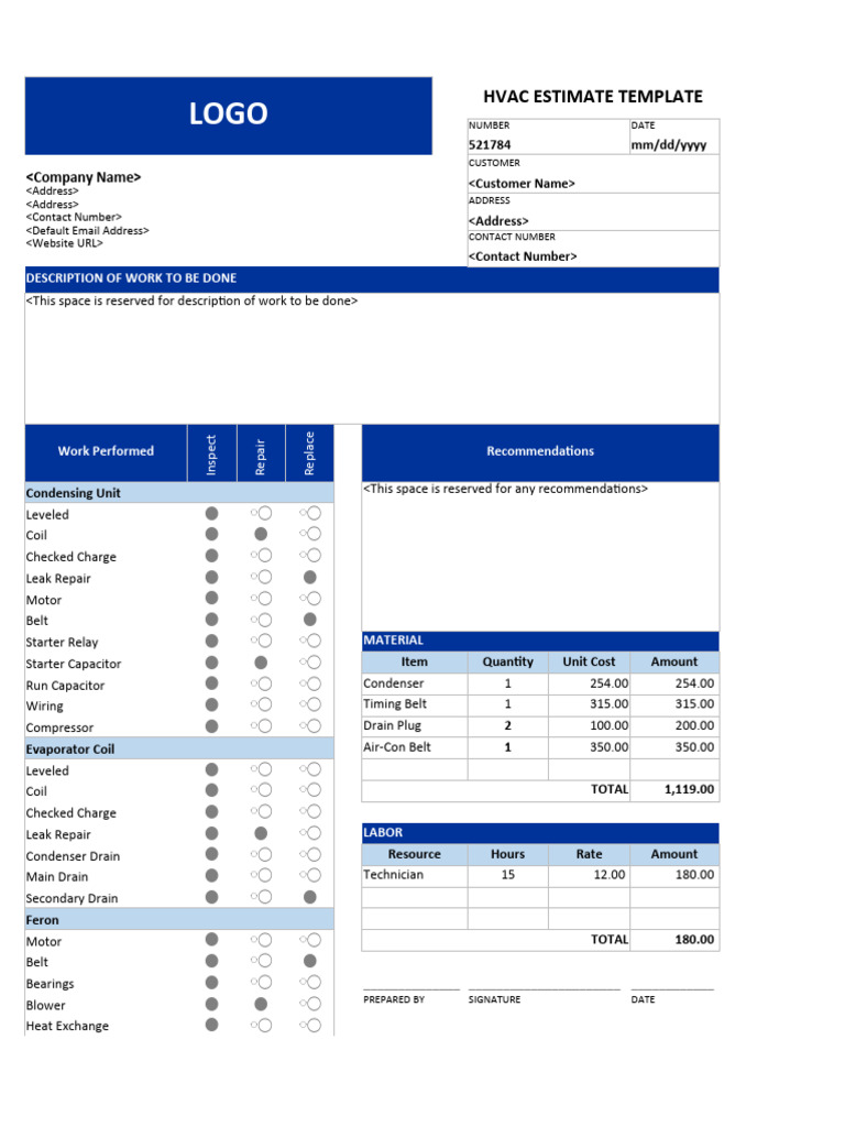 HVAC Estimate Template PDF Heat Transfer Sustainable Technologies
