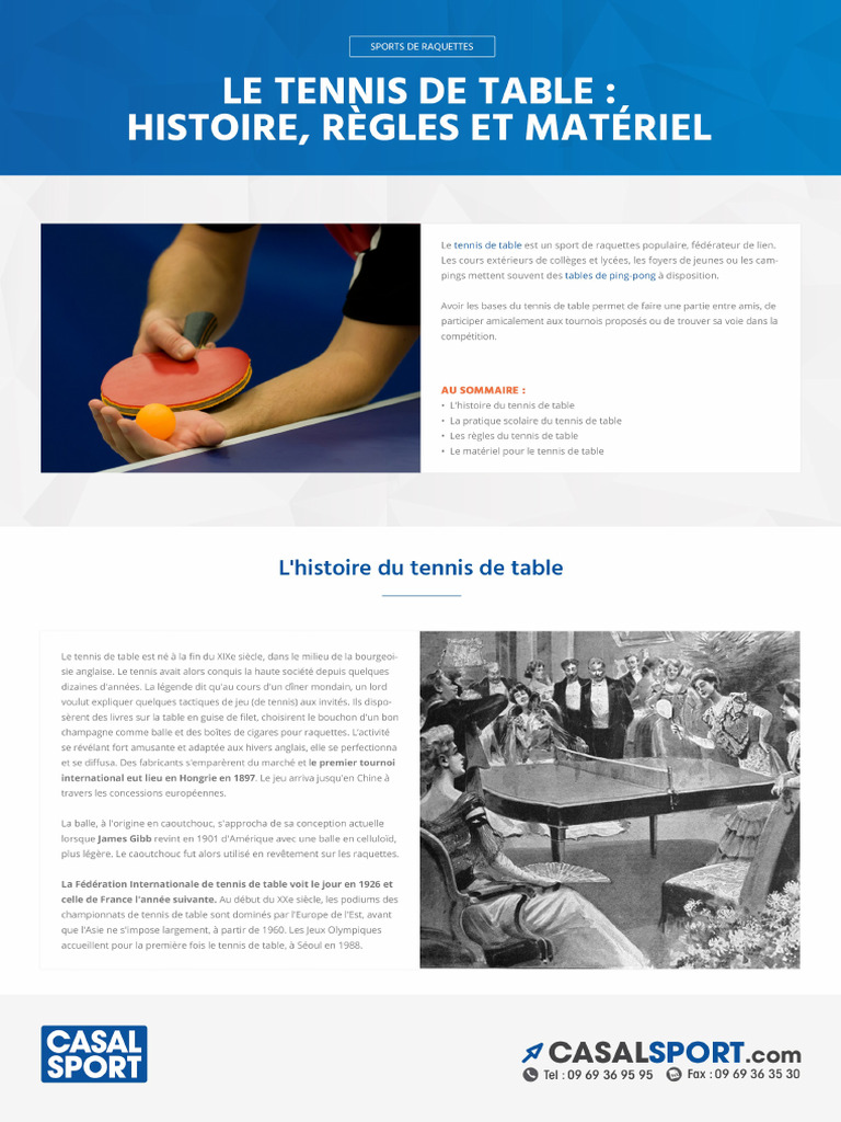 Tennis de Table Histoire Regles Materiel PDF