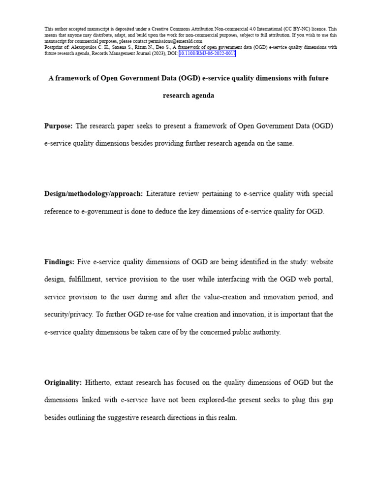 Open Government Data E-Service Quality Framework | PDF | E Government ...
