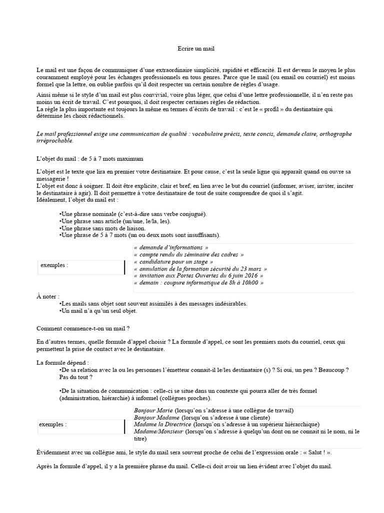 Rédiger un mail professionnel efficace | PDF | Communication humaine ...