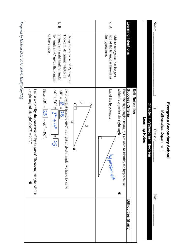 Chap 7 Pythagoras Thereom Answer | PDF | Triangle | Area