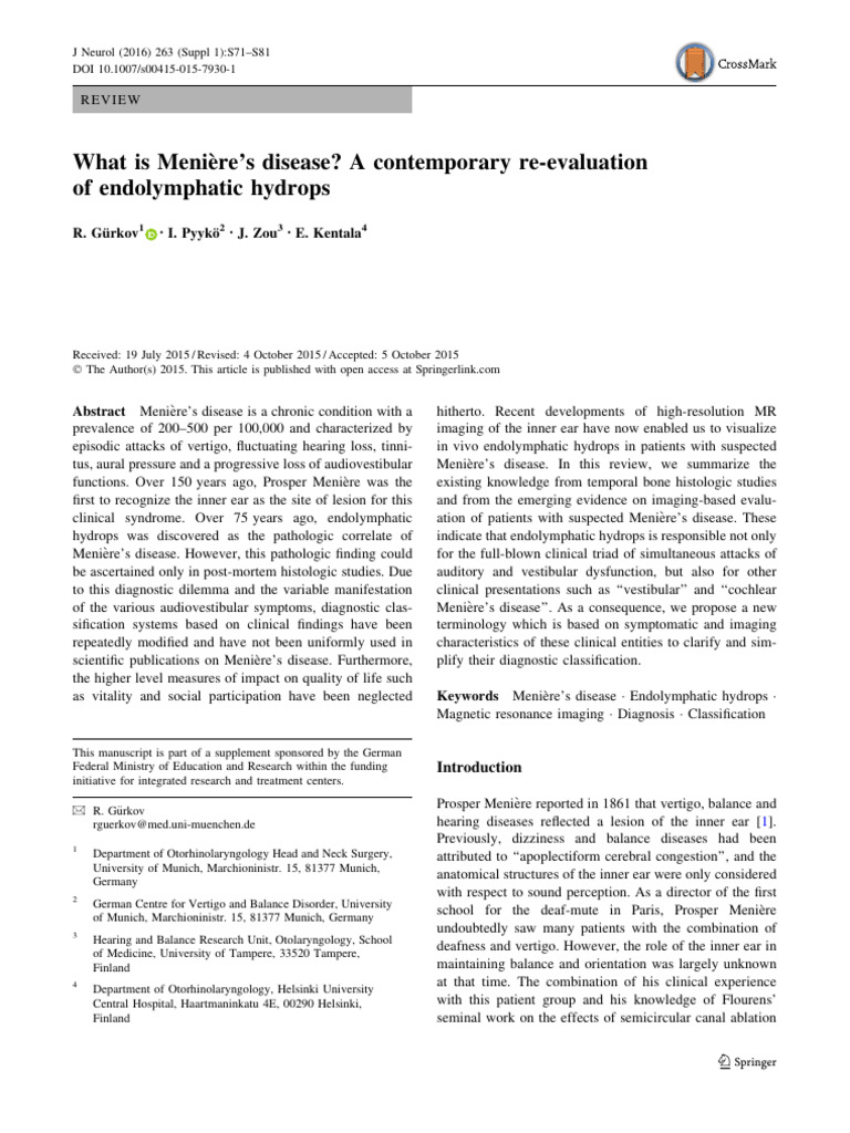 Menere PDF Ménière's Disease Ear