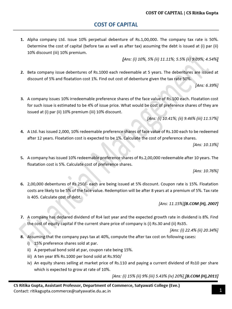 Cost of Capital Calculations and WACC | PDF | Cost Of Capital | Dividend